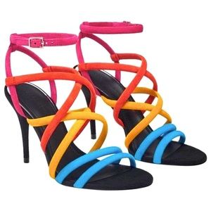 Zara Multicolor Rainbow Leather Suede Sandal